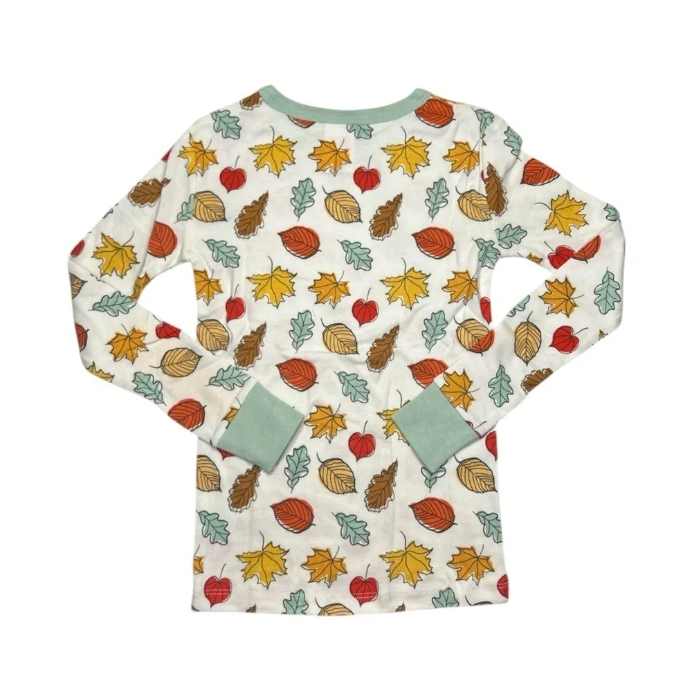 Kids Fall Leaf Print Long Sleeve Two Piece Pajamas